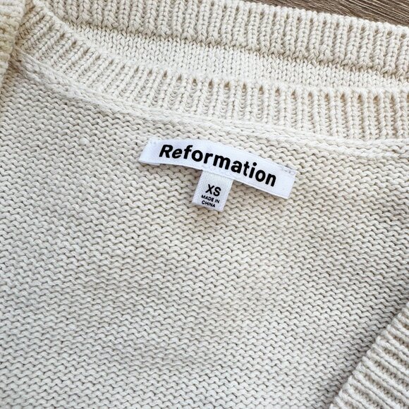 Reformation Cropped Cotton Cardigan Sweater Cream XS - Picture 4 of 14